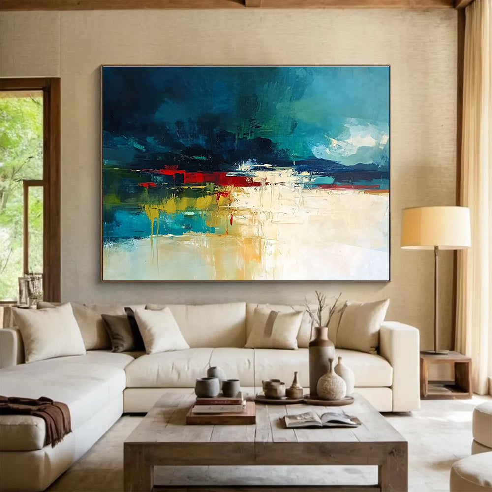 Vibrant Abstract Landscape Painting with Bold Color Blocks and Dripping Paint ABS247