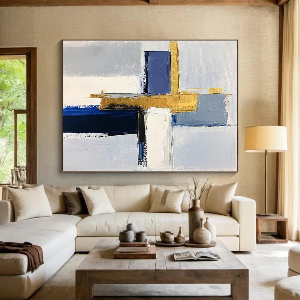 Blue Gold Purple Abstract Painting with Colorful Geometry WINK567