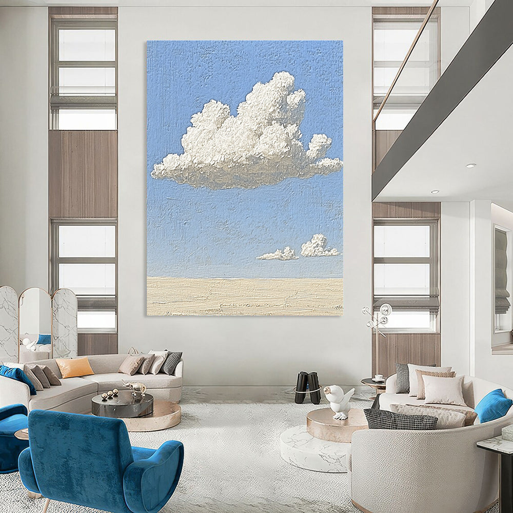 Fluffy Clouds on Blue Sky Minimalist Abstract Painting of Skyward Calm GAB0171