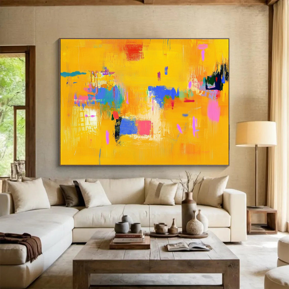 Bright Yellow Color Block Abstract Painting ABS306