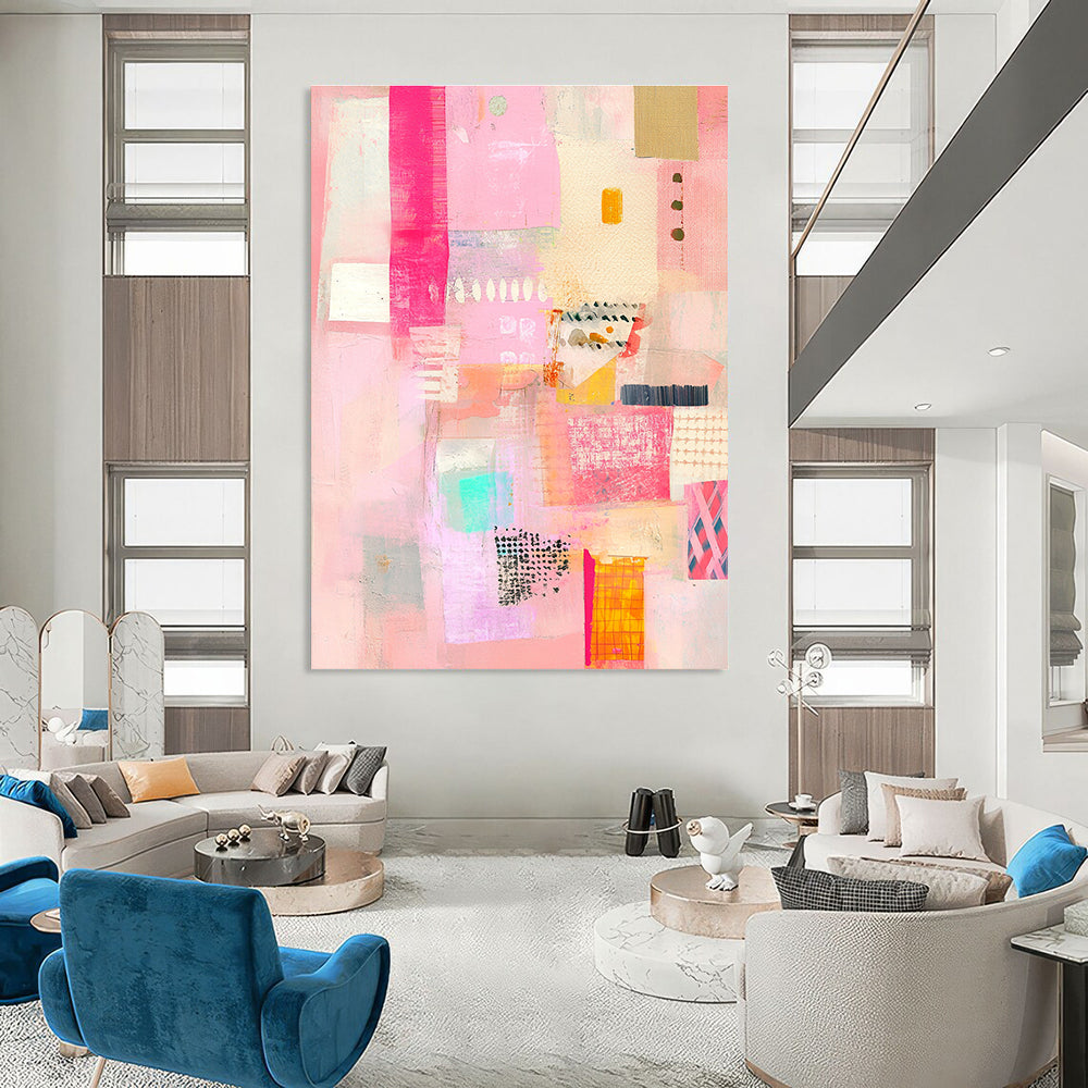 Pink Abstract Collage Painting for Feminine - Themed Boutiques GAB1348