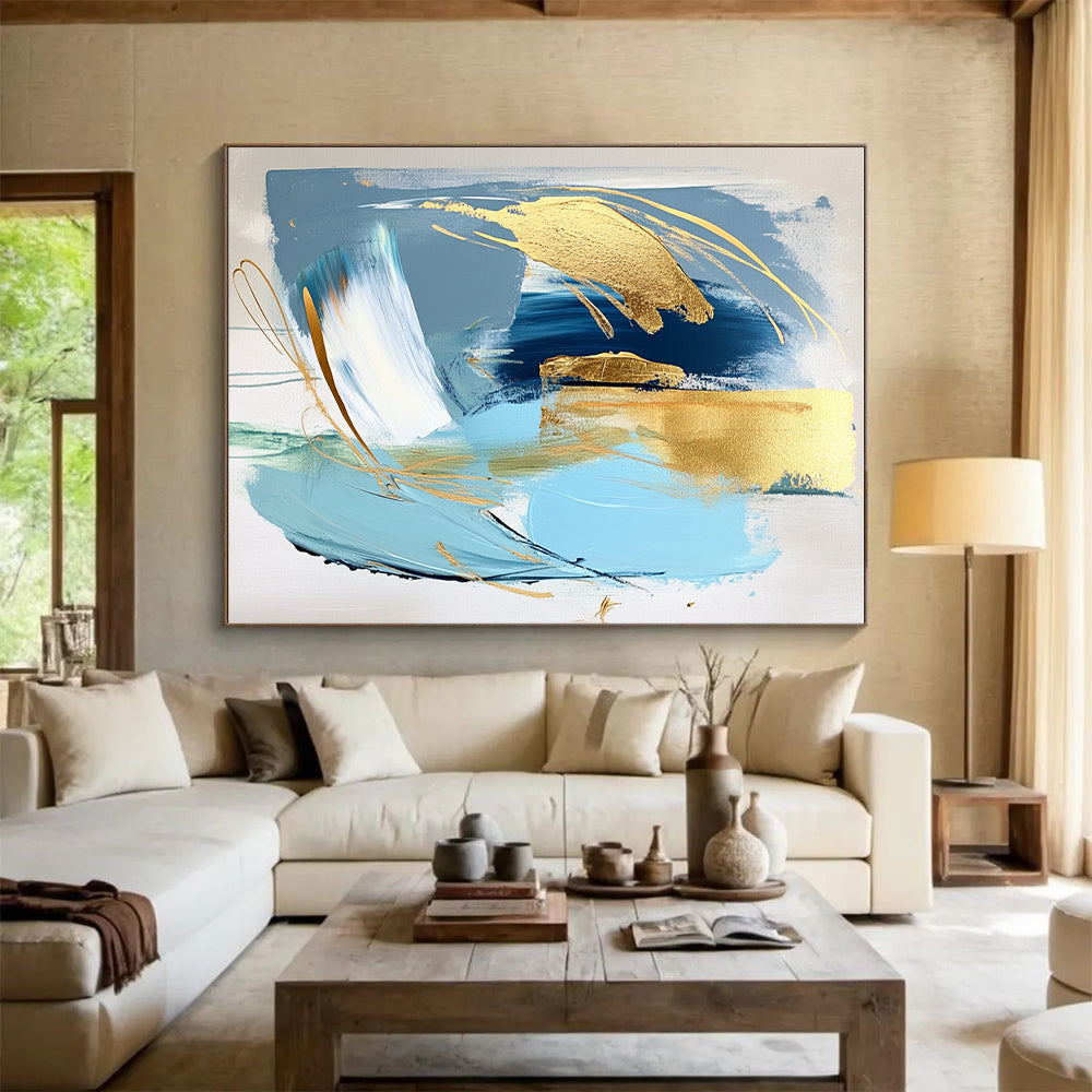 Blue Gold Abstract Elegance Painting with Luxe Touches WINK713