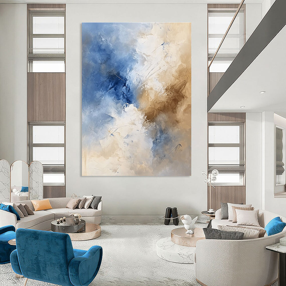 Blue and Beige Soft - Toned Abstract Painting for Serene Bedrooms GAB0880
