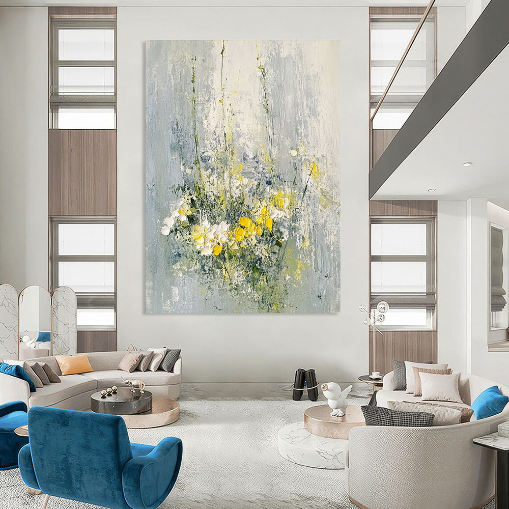 Yellow and White Flowers - Cheerful Floral Abstract Painting GAB0615