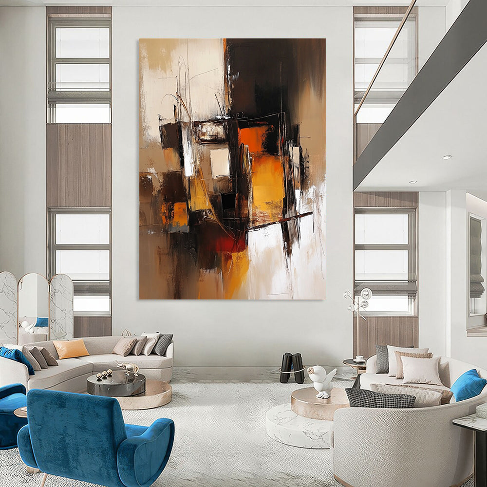 Warm - Toned Abstract Composition Painting for Modern Living Rooms GAB1120
