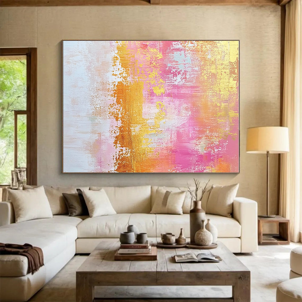 Pink Gold Orange Abstract Painting with Dreamy Warmth WINK451