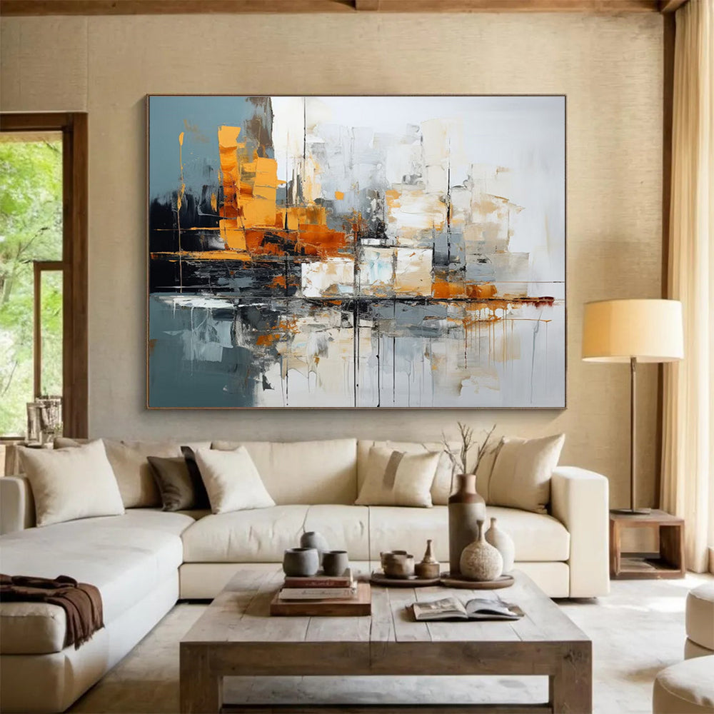 Urban Abstract Landscape Painting with Industrial Tones YHT002
