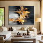 Black Gold Abstract Cityscape Painting with Metallic Highlights WINK643
