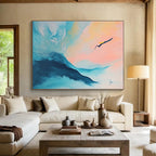 Pastel Mountain - Bird Landscape Art Evoking Ethereal Beauty and Gentle Motion Abstract Painting ABS145