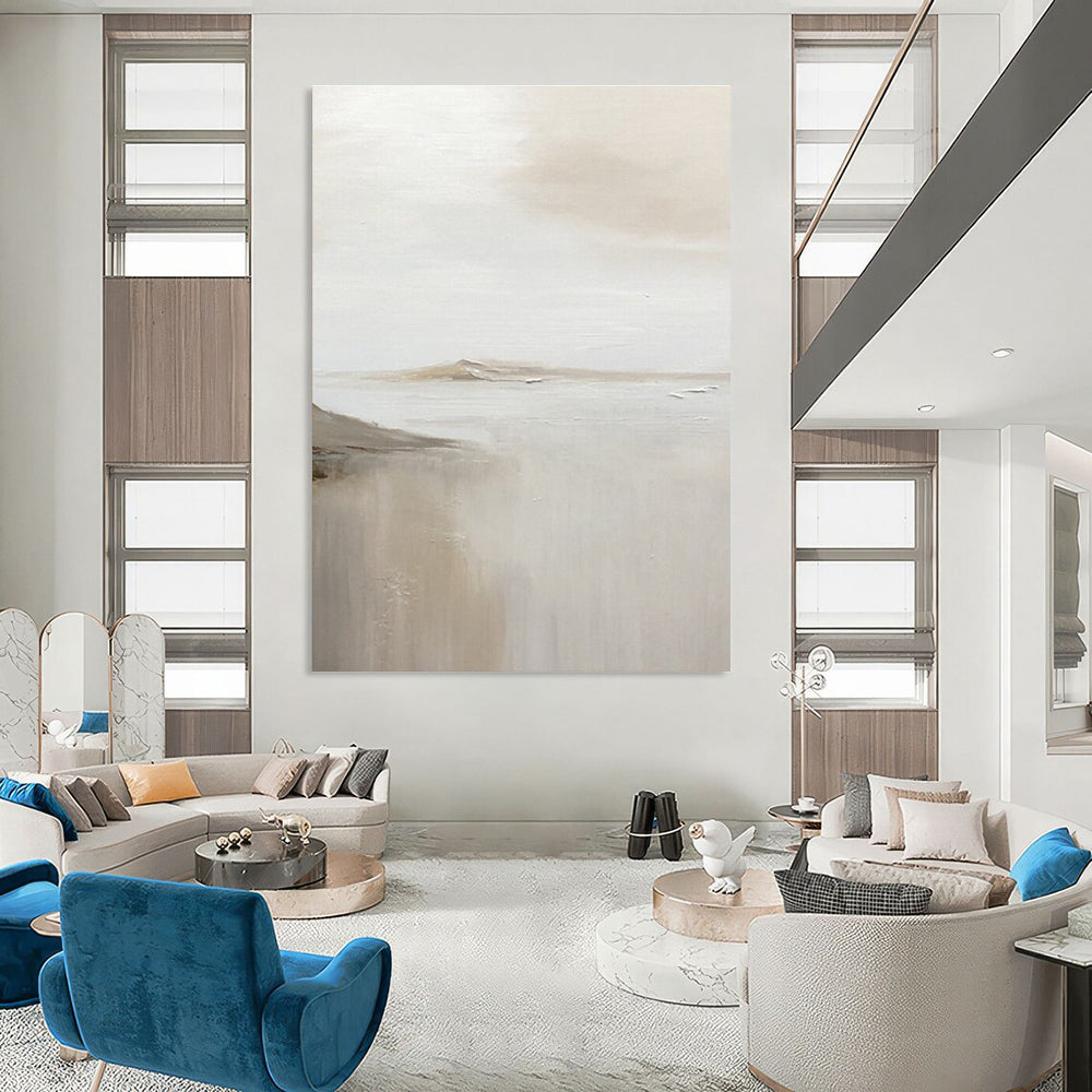 Pale Toned Abstract Seaside Distance Abstract Painting for Light - Filled Living Spaces HENG359