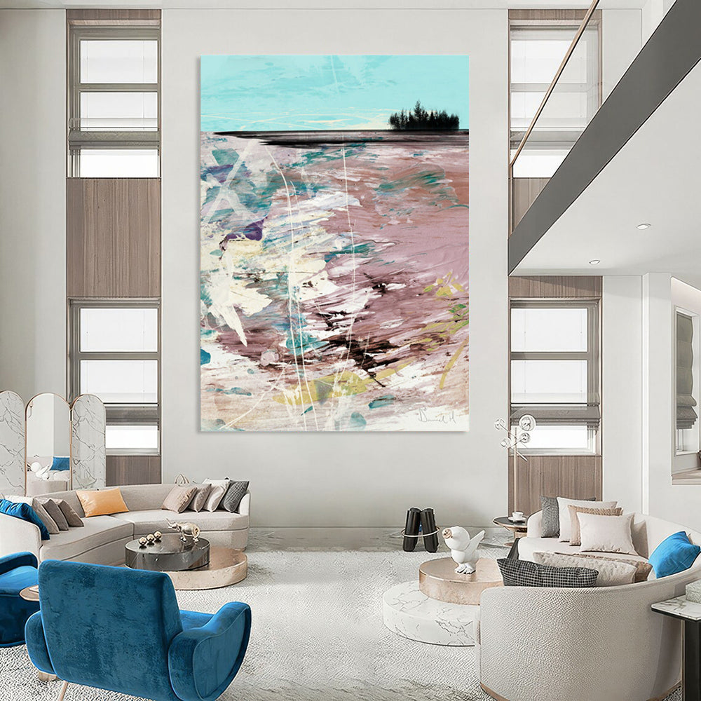 Pastel - Toned Landscape Abstract Painting for Romantic Bed and Breakfasts HENG198