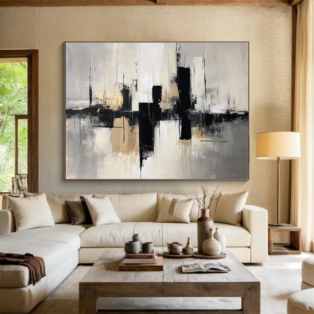 Abstract Cityscape: Urban Silhouettes with Metallic Accents Abstract Painting ABS178