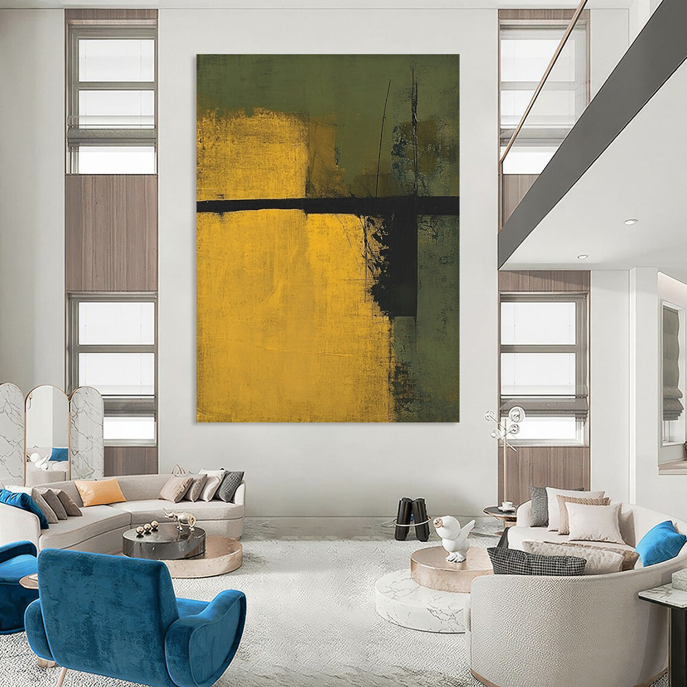 Earthy Green and Yellow Abstract Painting for Nature - Inspired Spaces GAB0685