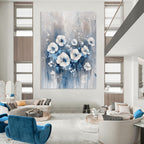 White and Blue Floral Abstract - Textured Botanical Abstract Art GAB0466