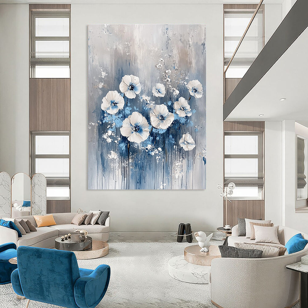 White and Blue Floral Abstract - Textured Botanical Abstract Art GAB0466