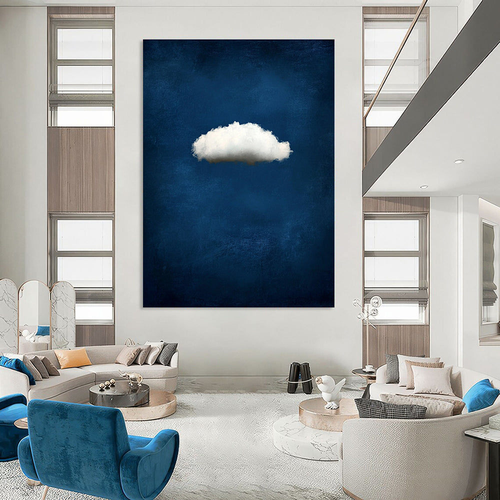 Single White Cloud on Blue Serene Abstract Art for Relaxing Spaces GAB1449