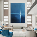 White Sailboat at Night Serene Maritime Abstract Painting GAB0223