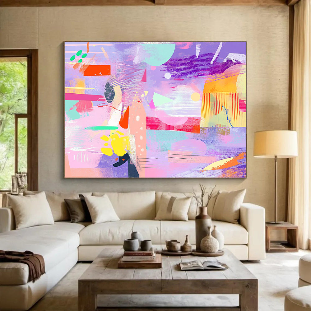 Pastel - hued Abstract Collage Painting with Dreamy Whimsy WINK299
