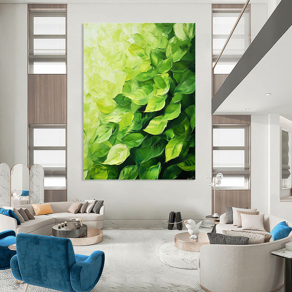 Lush Green Leaf Textures Painting of Vibrant Nature GAB0168