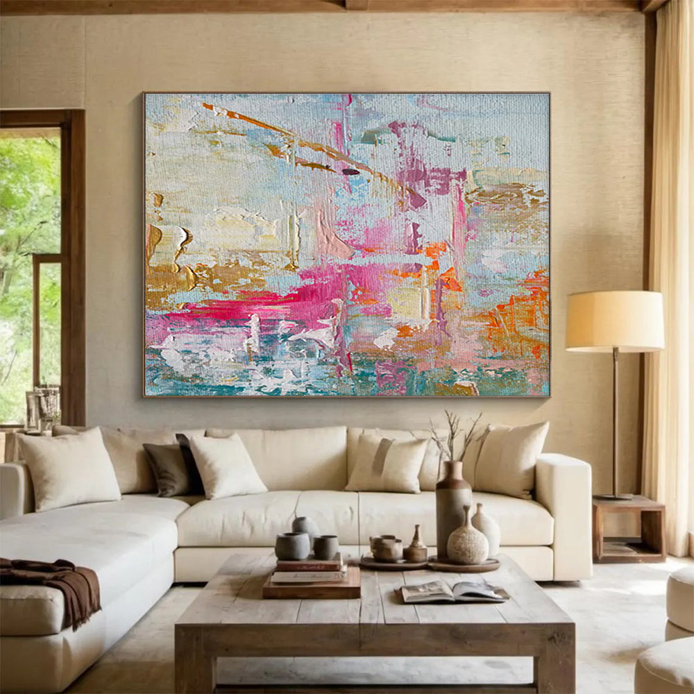 Pastel and Gold Abstract Splashes Painting for Feminine - Inspired Boutiques YHT329