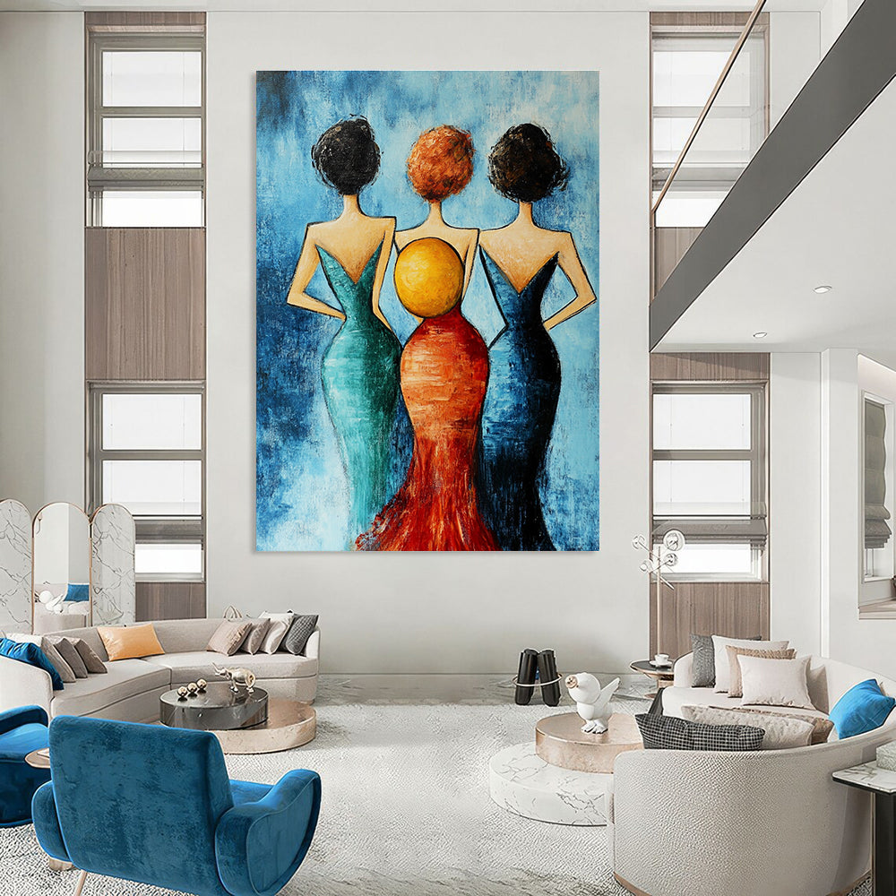 Three Women in Dresses Stylish Abstract Painting for Fashion - Forward Interiors GAB1491