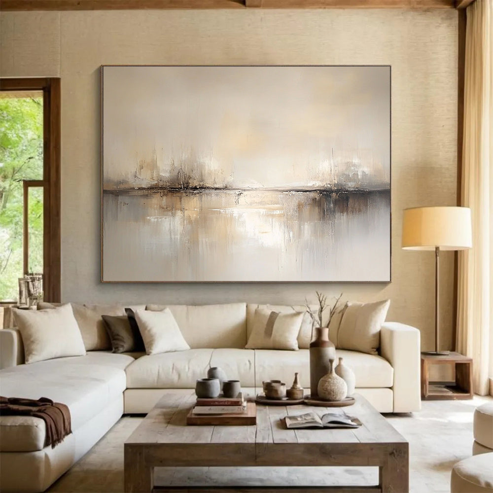 Beige - toned Abstract Landscape with Subtle Reflections Abstract Painting ABS386
