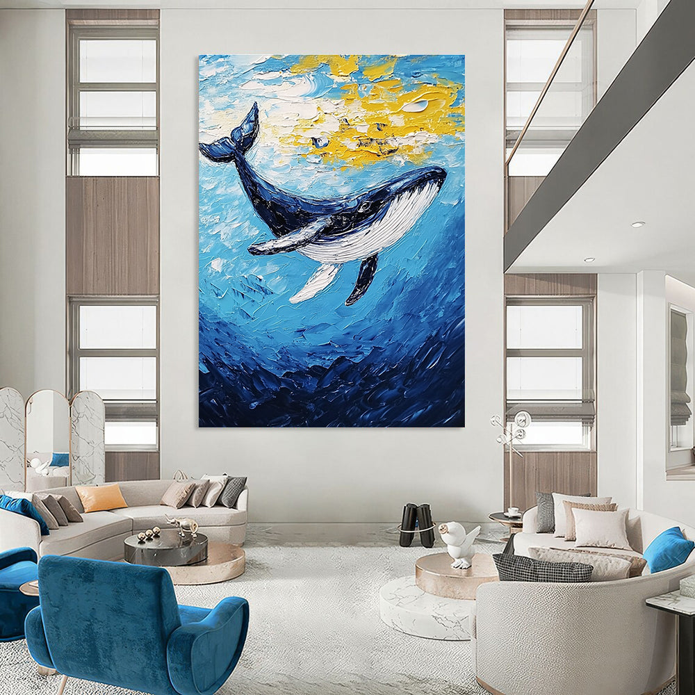 Blue Whale in Ocean Abstract Painting of Marine Majesty GAB0190