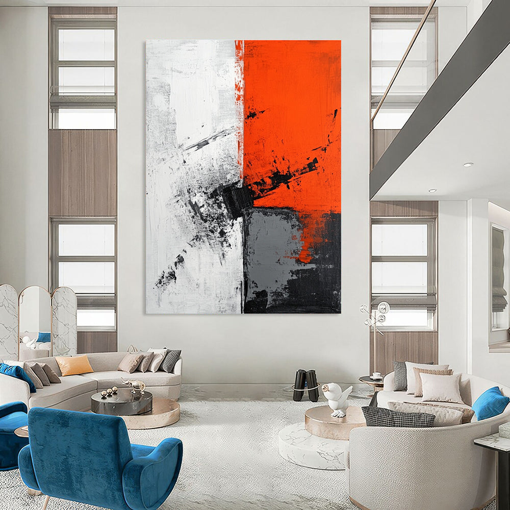 High - Contrast Geometric Abstract Painting for Corporate Boardrooms GAB0878
