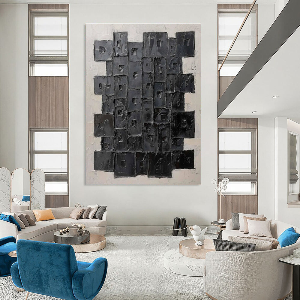 Black Cubist Abstract Painting for Modern Art Galleries HENG488