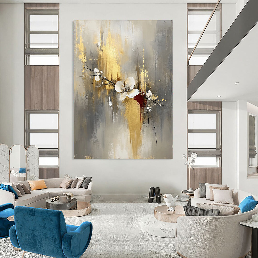 Gold and Flower - Themed Abstract Painting for Luxury - Style Salons GAB0907