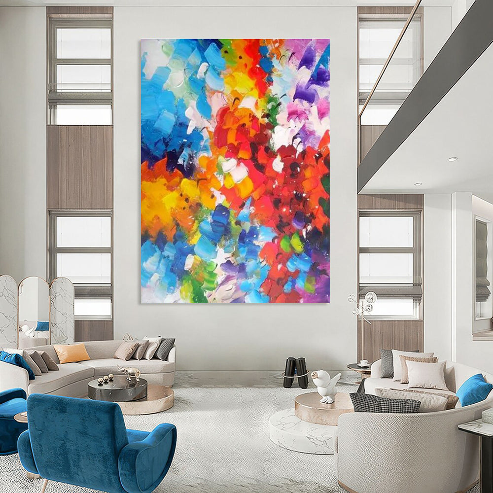 Rainbow Color Burst Abstract Painting for Playful Kids’ Spaces HENG415
