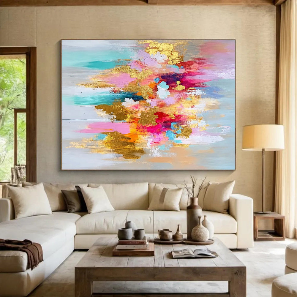Colorful Gold Abstract Flowers Painting with Delicate Glows WINK675