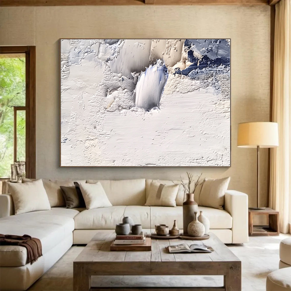 Textured White Blue Abstract Painting with Subtle Depth WINK741