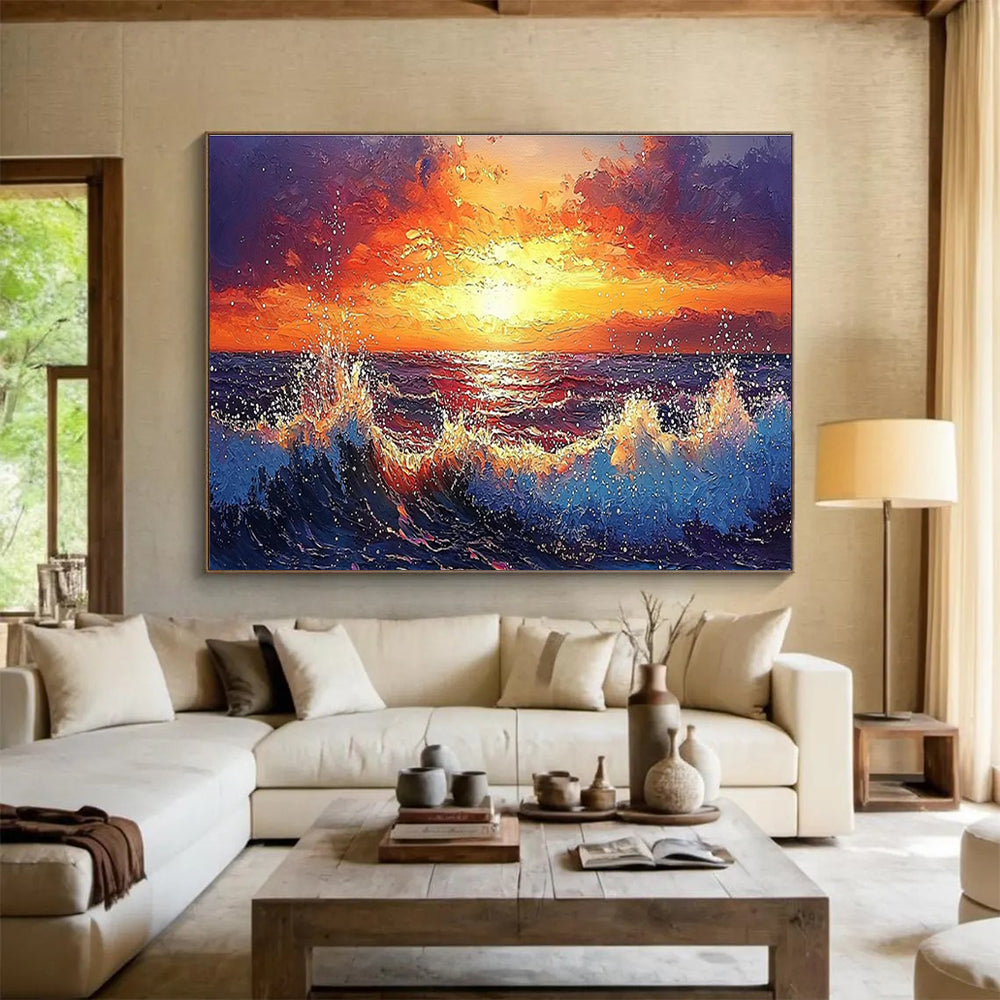 Ocean Sunset Abstract Painting for Coastal Restaurants YHT165