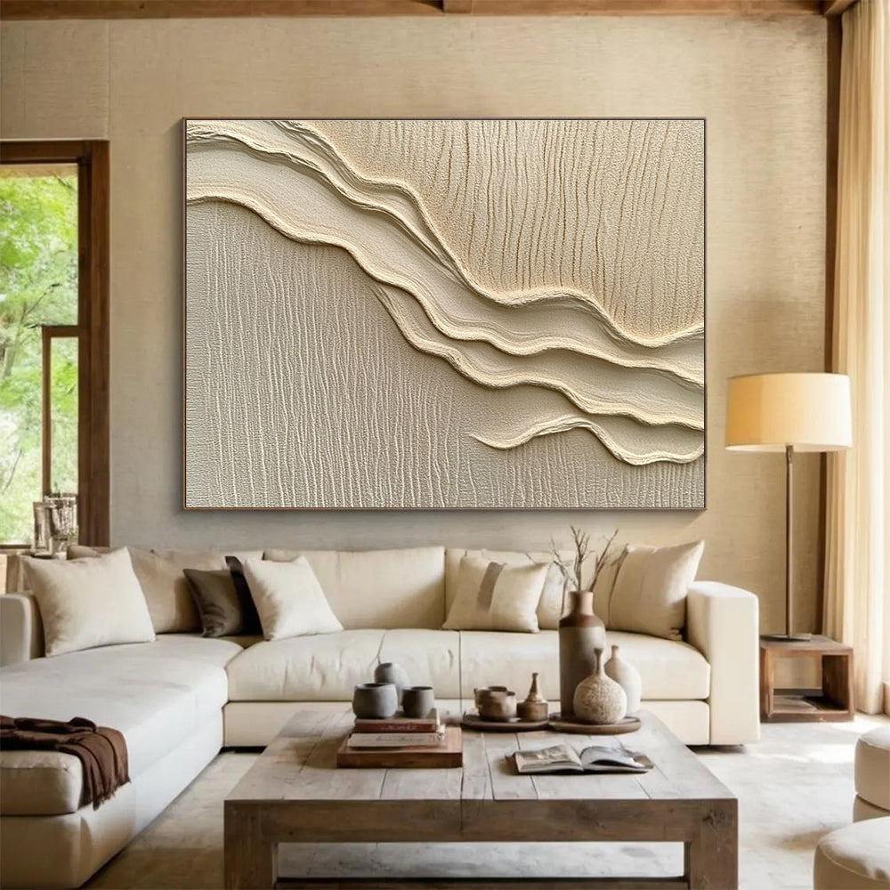 Beige Wavy Textured Art Abstract Painting with Tactile Minimalism ABS610