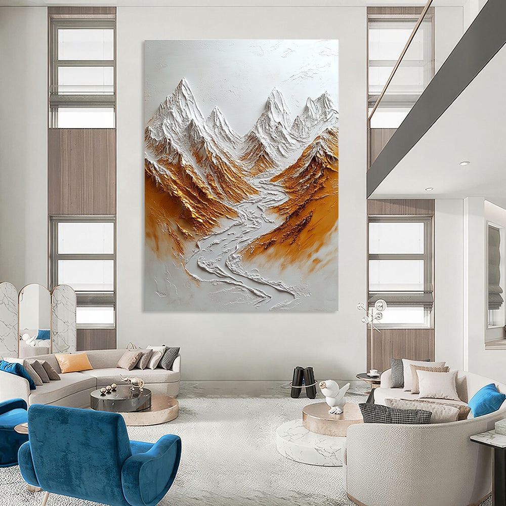 3D Mountain Abstract Painting with Metallic Accents GAB0004