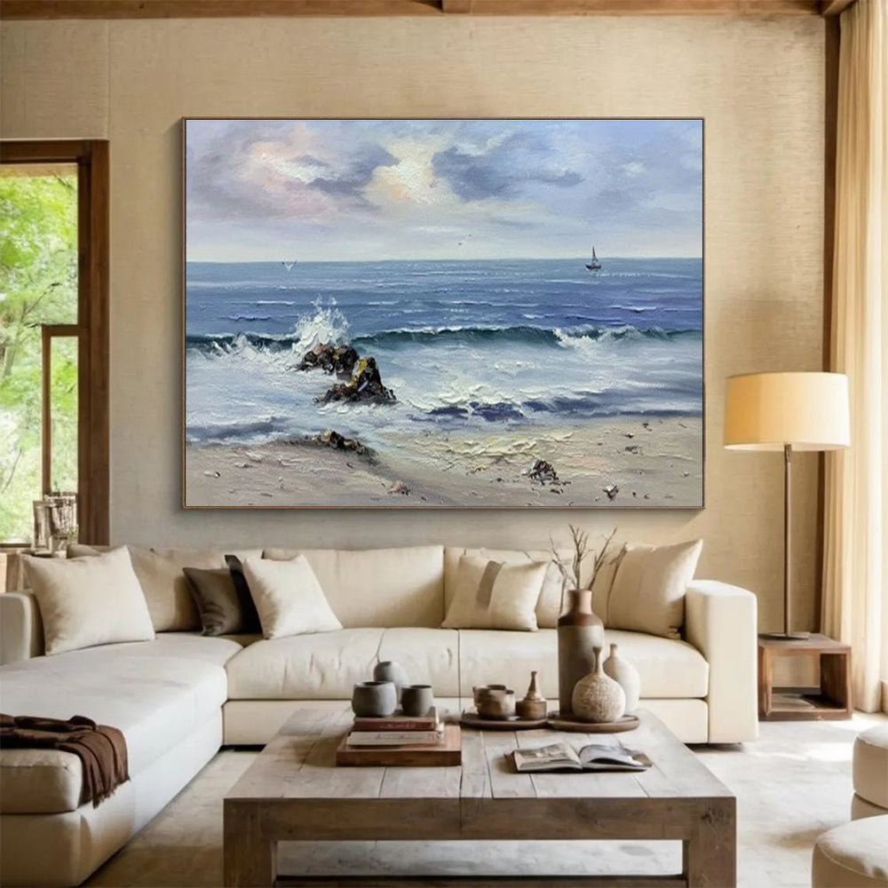 Seaside Serenity Abstract Painting for Coastal Living Rooms YHT190