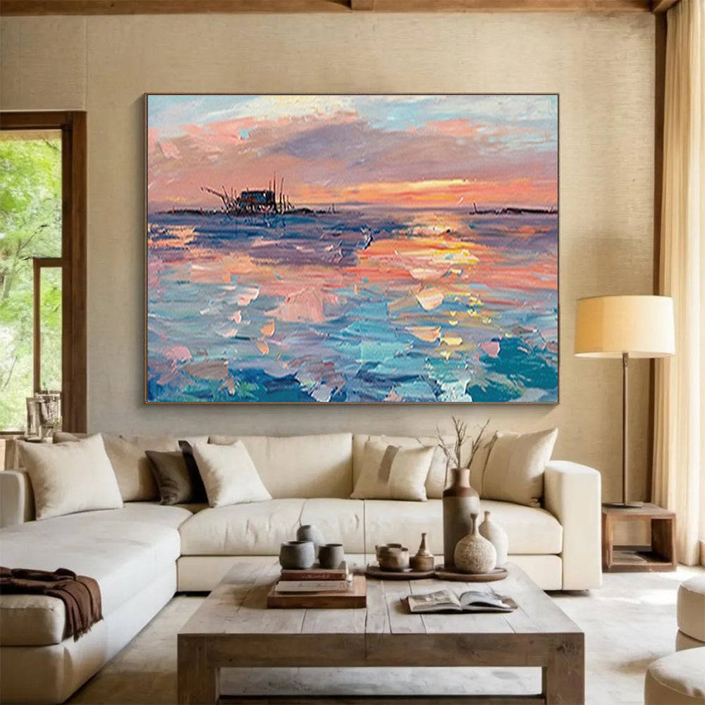 Sunset Seaside Abstract Painting for Nautical - Themed Restaurants YHT205