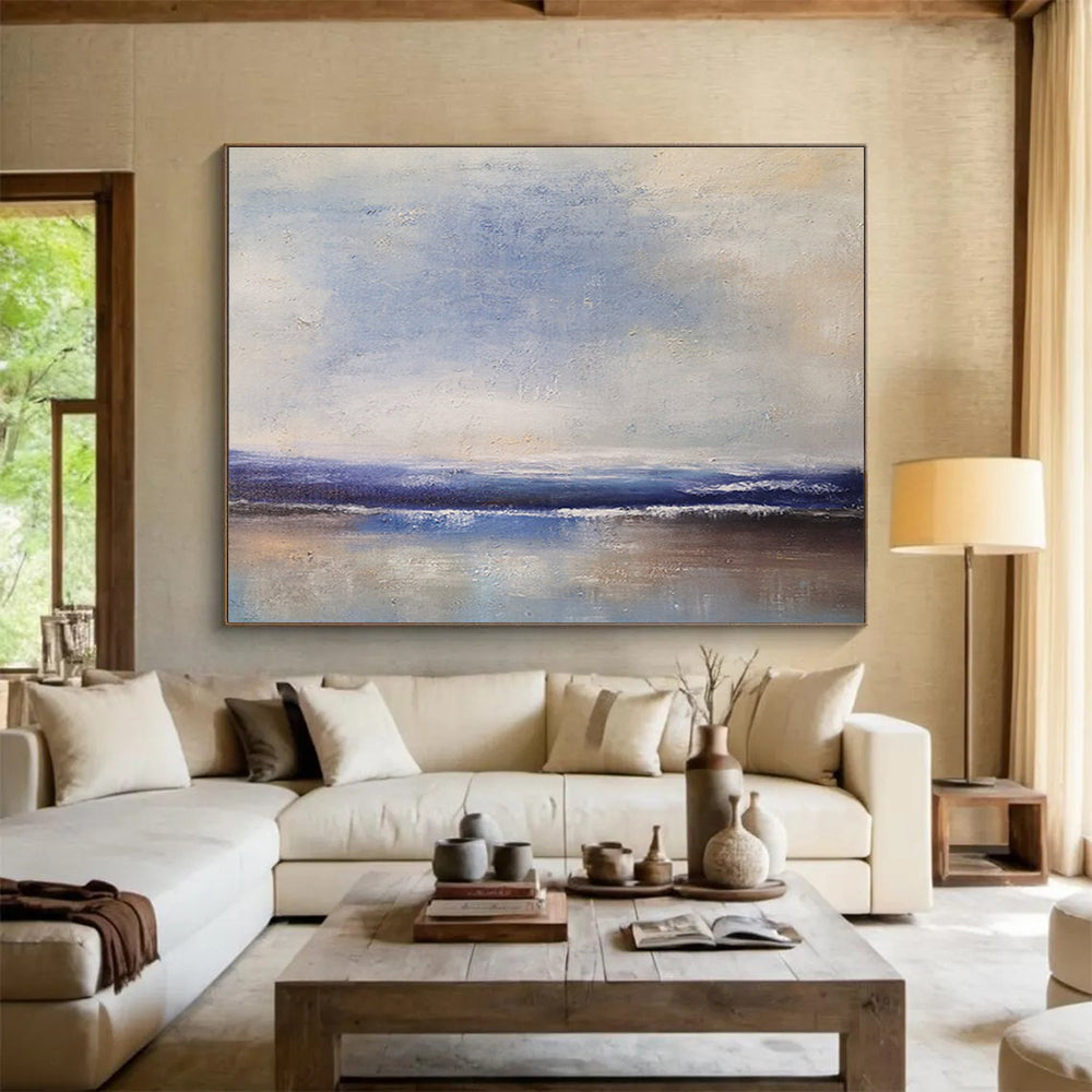 Serene Sea Horizon Abstract Painting for Peaceful Spaces YHT036