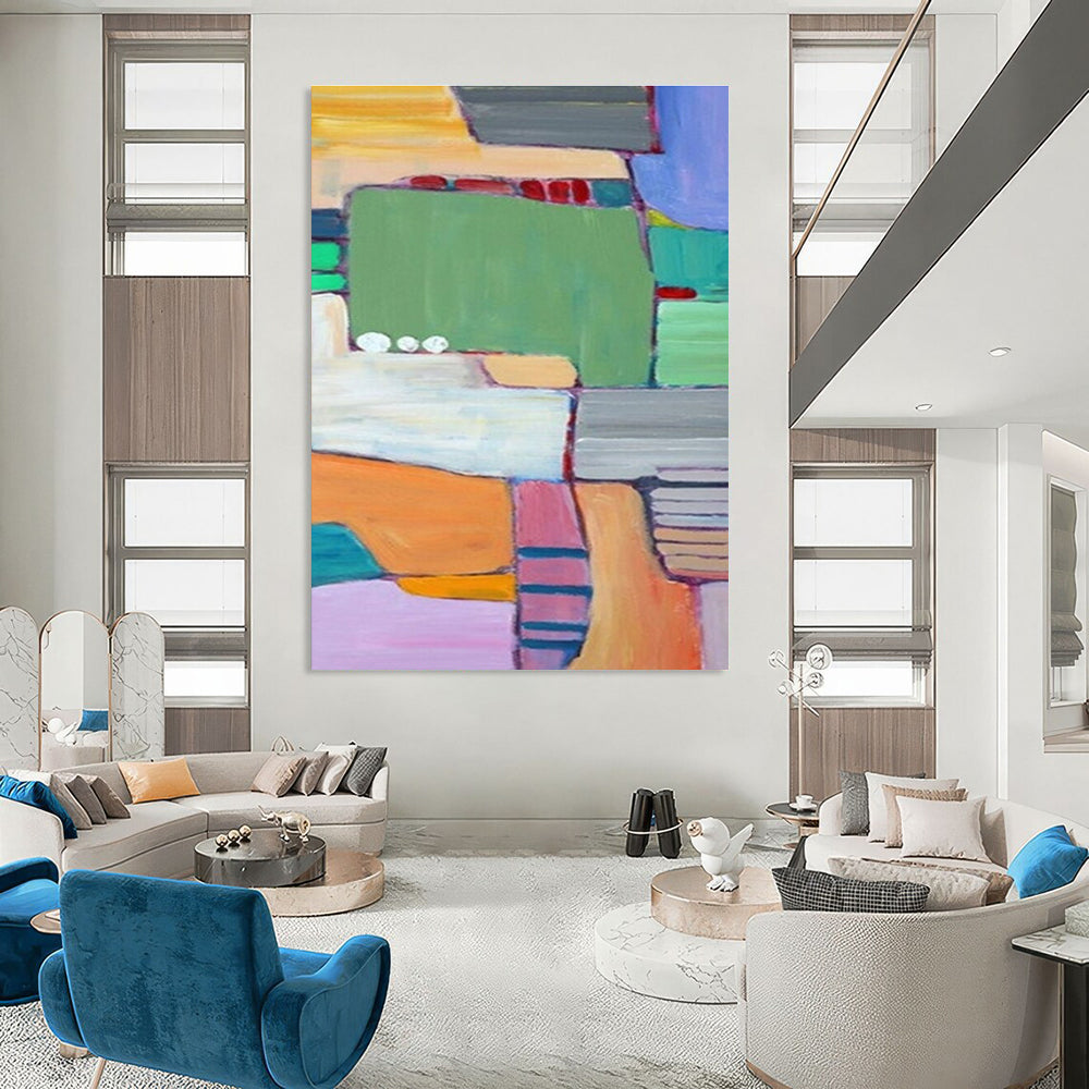 Playful Geometric Color Blocks Abstract Painting for Modern Interiors HENG262