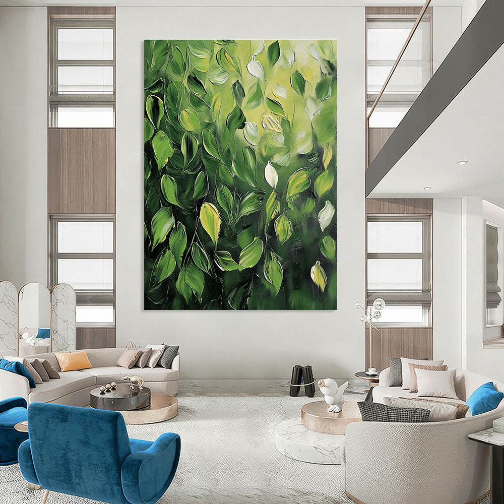 Green Leaves Impasto Textured Nature Abstract Painting GAB0281
