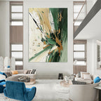 Textured Abstract Painting with Green and Gold Palette GAB0668