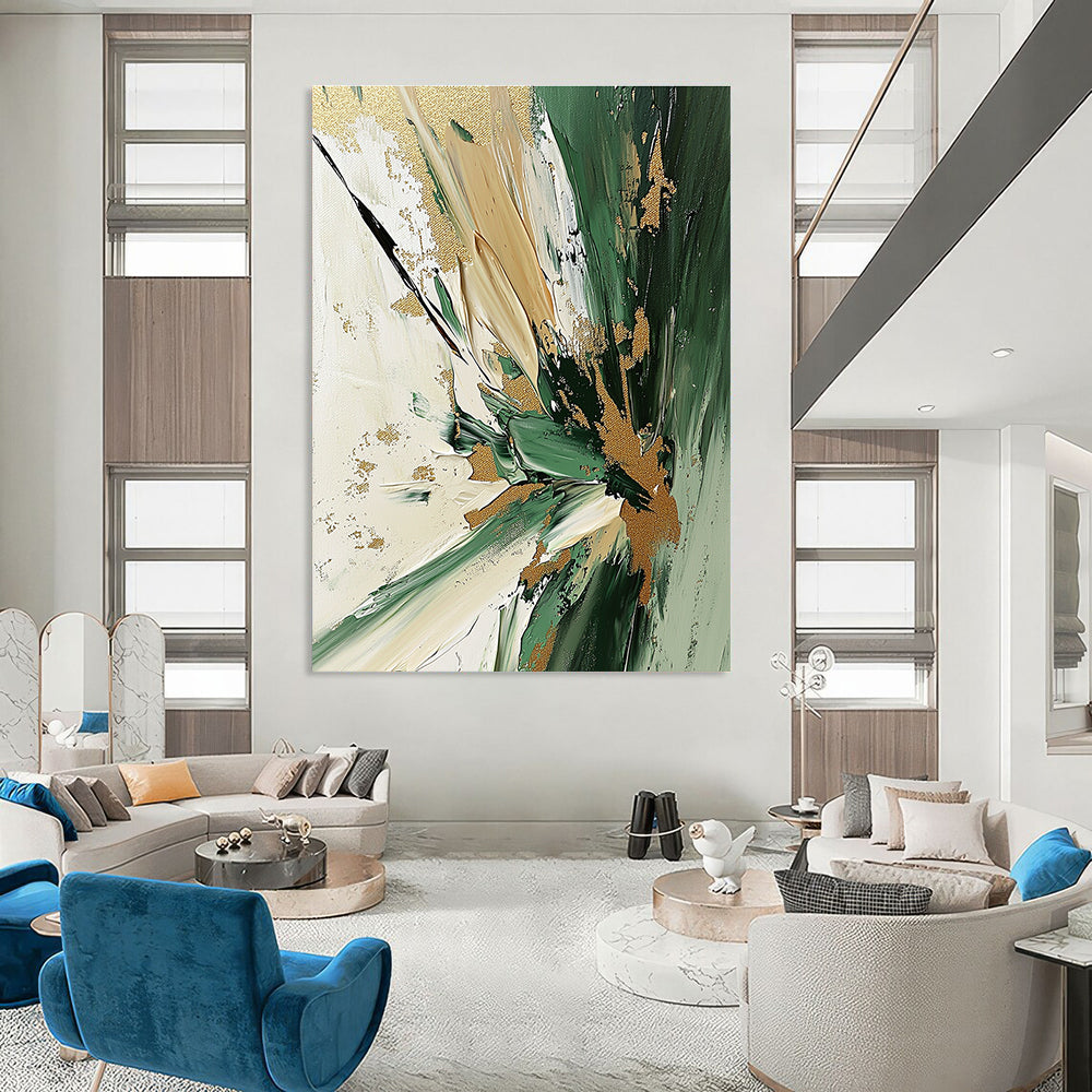 Textured Abstract Painting with Green and Gold Palette GAB0668