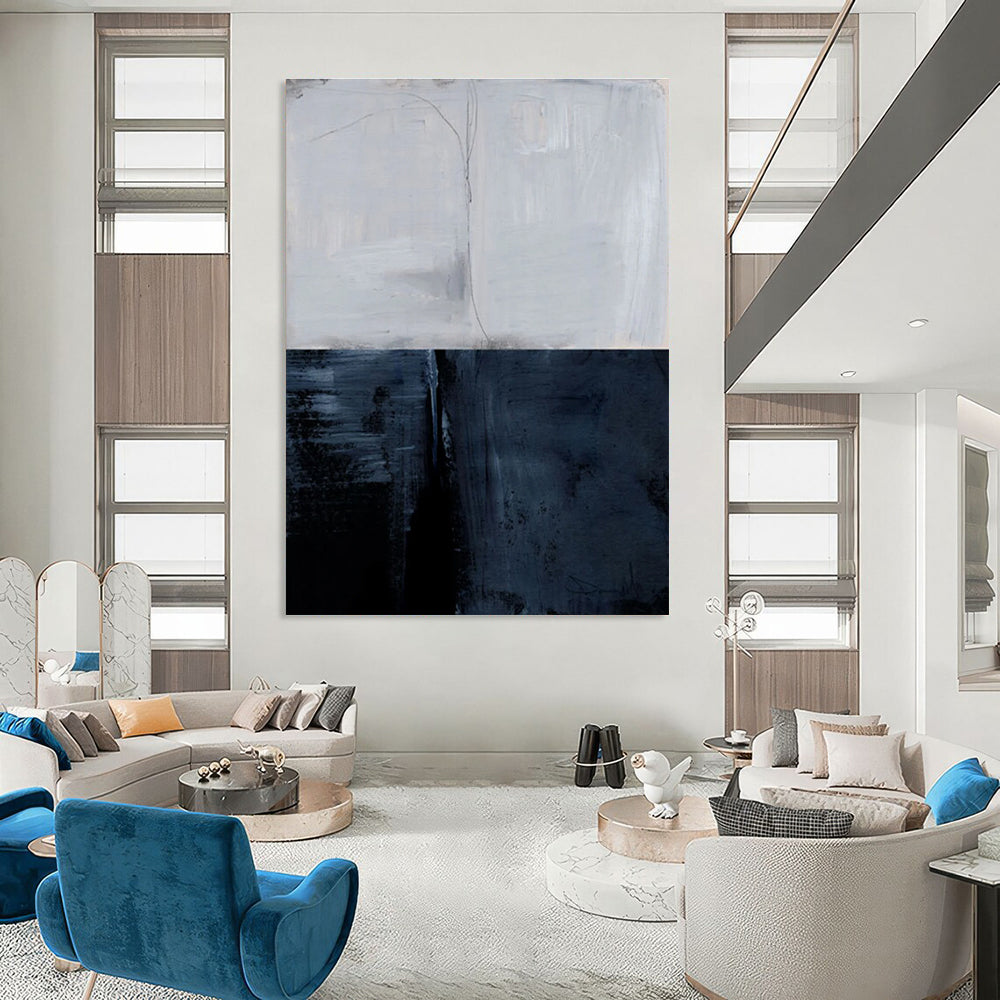 Two - Tone Gray Abstract Painting for Sophisticated Home Libraries HENG206