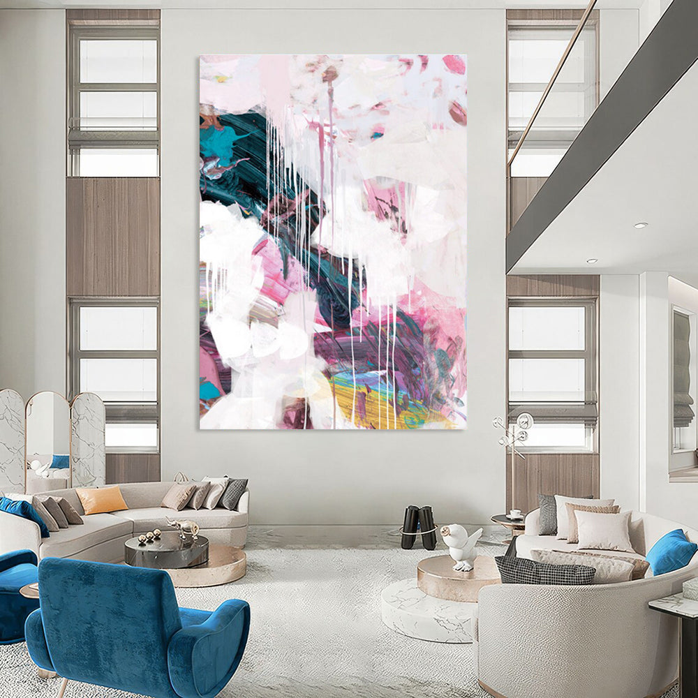 Pink - White Dripping Abstract Painting for Feminine - Styled Boutiques HENG192