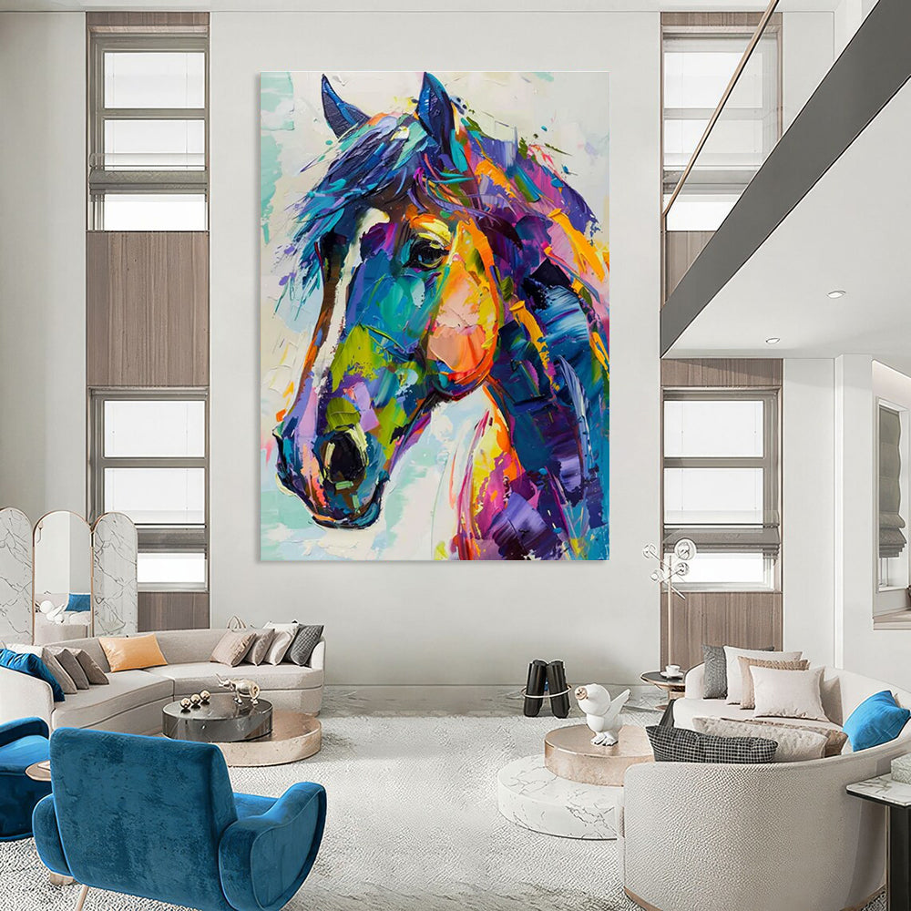 Colorful Horse Portrait Abstract Painting for Equestrian - Themed Clubs HENG086