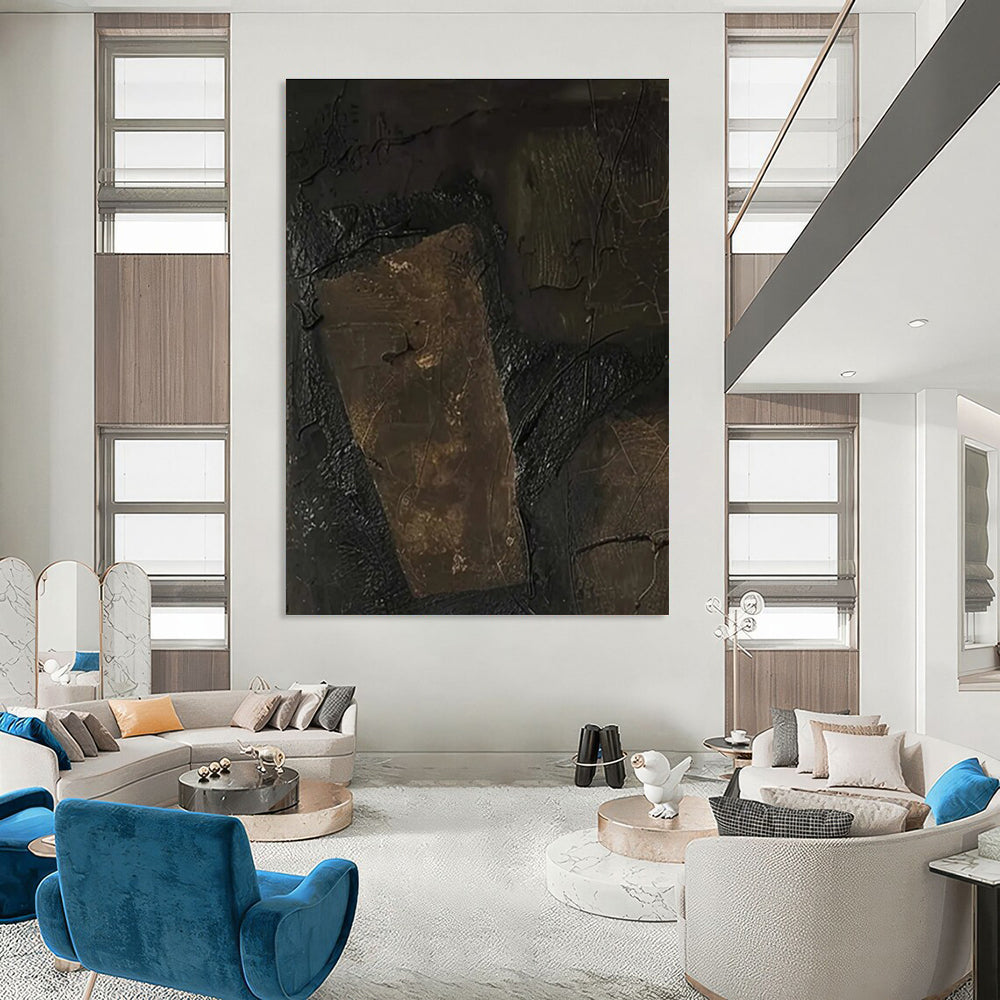 Dark Textured Abstract Composition Painting for Industrial - Chic Lofts HENG503