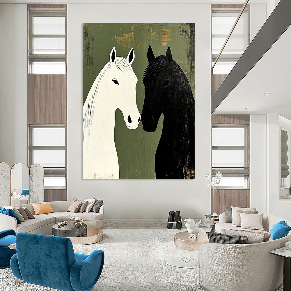 Black and White Horses Minimalist Abstract Painting for Nature - Inspired Spaces GAB1500