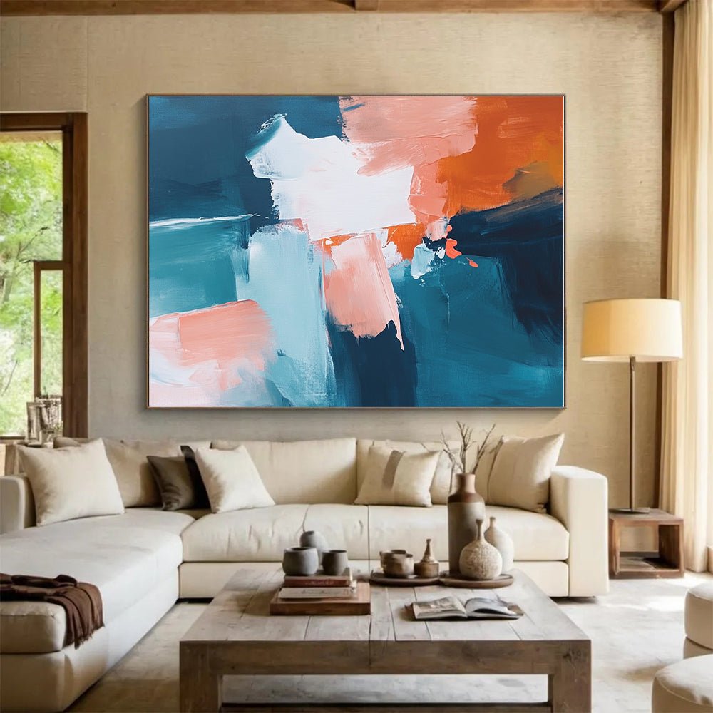 Blue Orange Block Abstract Painting with Vibrant Contrast WINK790