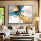Teal - and - Gold Abstract Painting with Coastal Sophistication WINK328